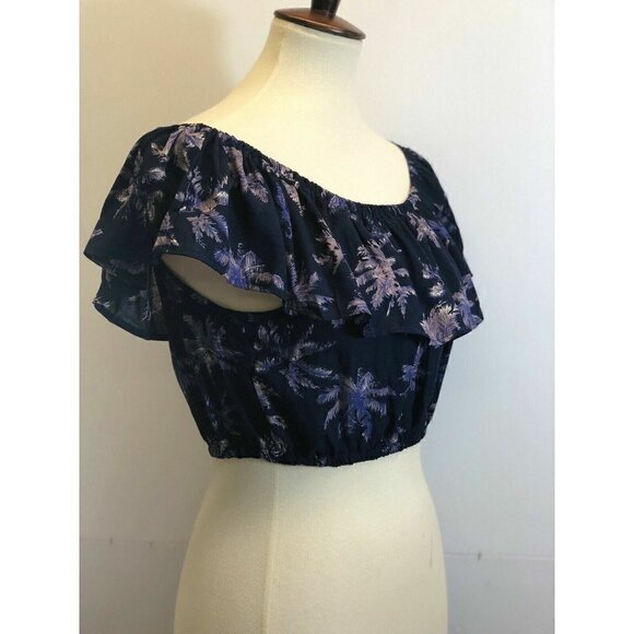 Swell Juniors Purple Floral Summer Nights Off the Shoulder Cropped Top Size L - Picture 8 of 8